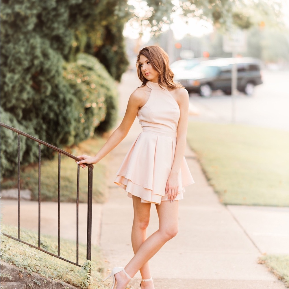 LuLus Dress Rehearsal Peach Skater Dress